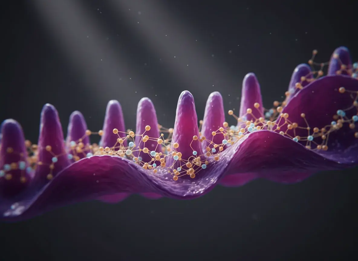 Cross-section illustration of the gut lining where Akkermansia muciniphila colonises